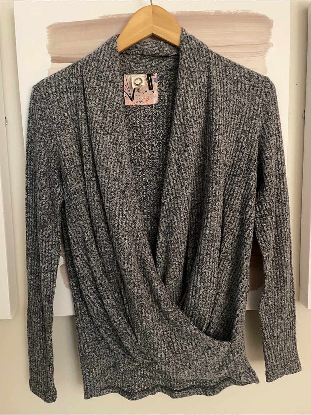 Anthropologie Gray Ribbed Wrap-Front Women's Sweater